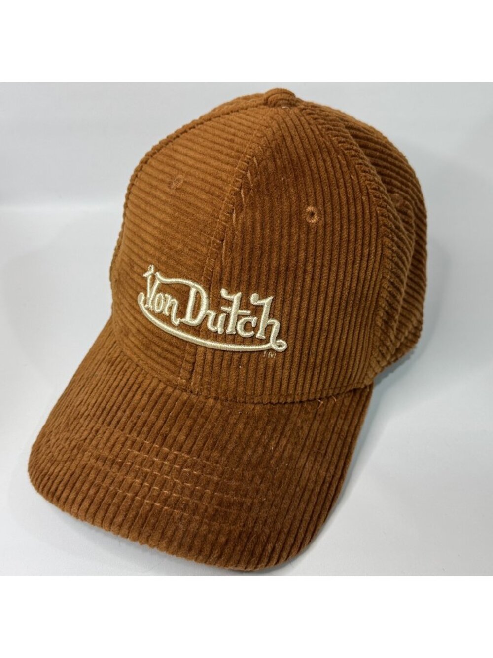 Von Dutch Brown Corduroy Logo Adjustable Snapback Hat Cap